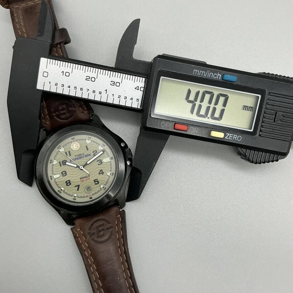 Timex Expedition Indiglo Mens Watch 40mm Beige Dial Date Leather New Battery